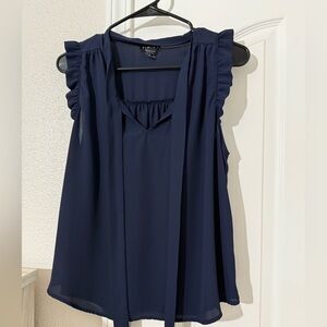 Timing Navy Ruffle Sleeveless Blouse